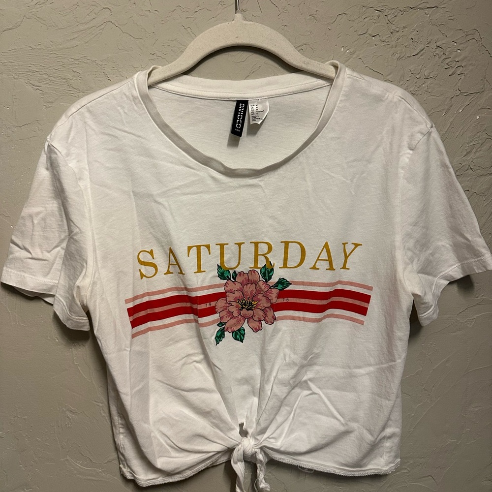 H&M Saturday Graphic Tie-Front Tee - medium